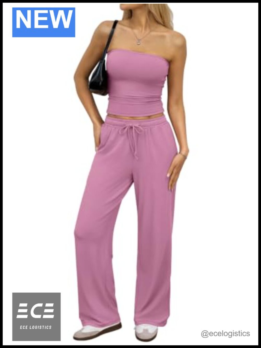 EasyGala 2 Piece Lounge Set Crop Tube Top Wide Leg Pants Womens